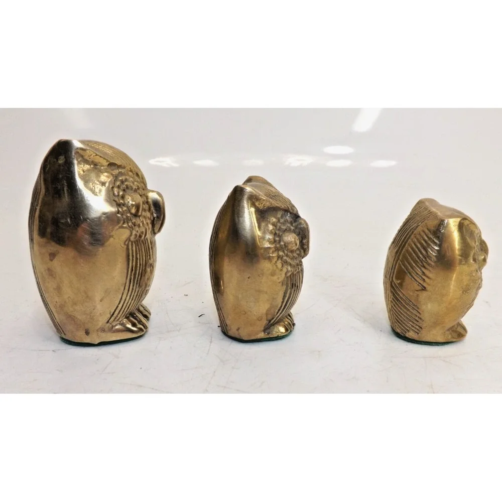 Brass 🦉Owl Family of 3 Vintage decor figurines = over 1 pound total weight